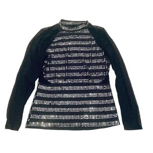 Venus XL Black Sequin Embellished Mock Neck Long Sleeve Top